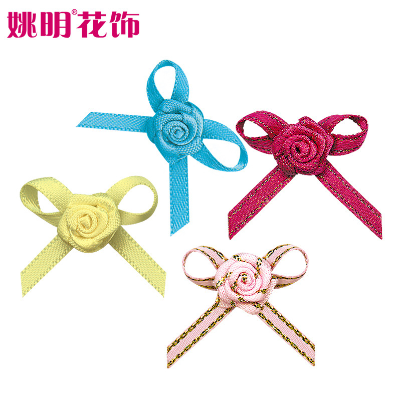 Yao Ming en stock al por mayor pequeño arco cinta de poliéster mano anudada pastel bandera cinta de satén arco