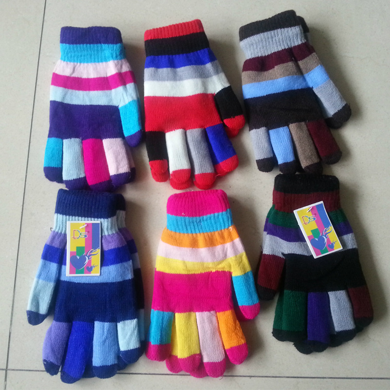 Guantes de punto con lana acrílico 6-color hembra adulto espesado doble capa invierno cálido magia guantes de siesta