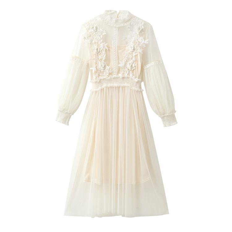 Lace Dress 2023 Spring and Summer New Arrival Korean Style Women's Three-Dimensional Flower Base Slip Top Set Mesh Dress