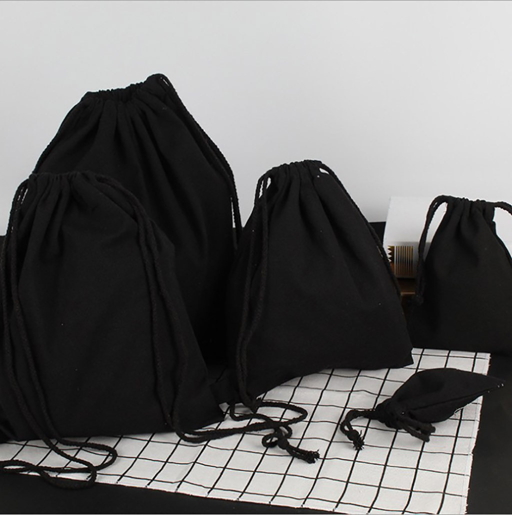 黑色拉绳束口袋 帆布拉绳袋 加印logo 束口收纳袋 环保拉绳袋
