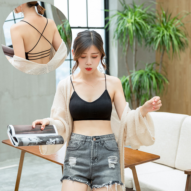 Explosive Seamless Short Hollow Back Tube Top Sexy Thin Belt Cross No Steel Ring Thick Chest Pad Wrap Underwear for Women