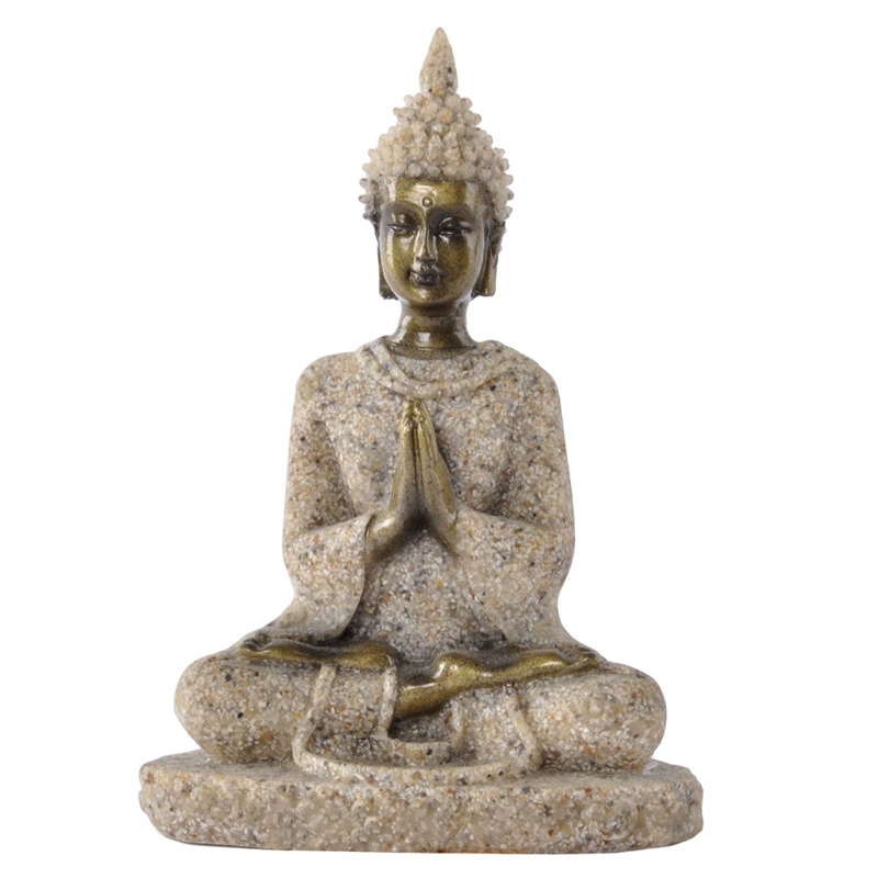 Resin sandstone Buddha statue (MZ) — Zen home decor, handcrafted finish, 7×4×12 cm