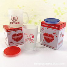 广告杯 磨砂玻璃马克杯 便携把杯带盖情侣对杯雨点杯两件套logo