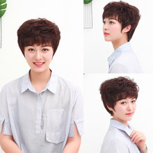 真发假发女短发短卷发真人发丝中年假发中老年妈妈头套假发套批发