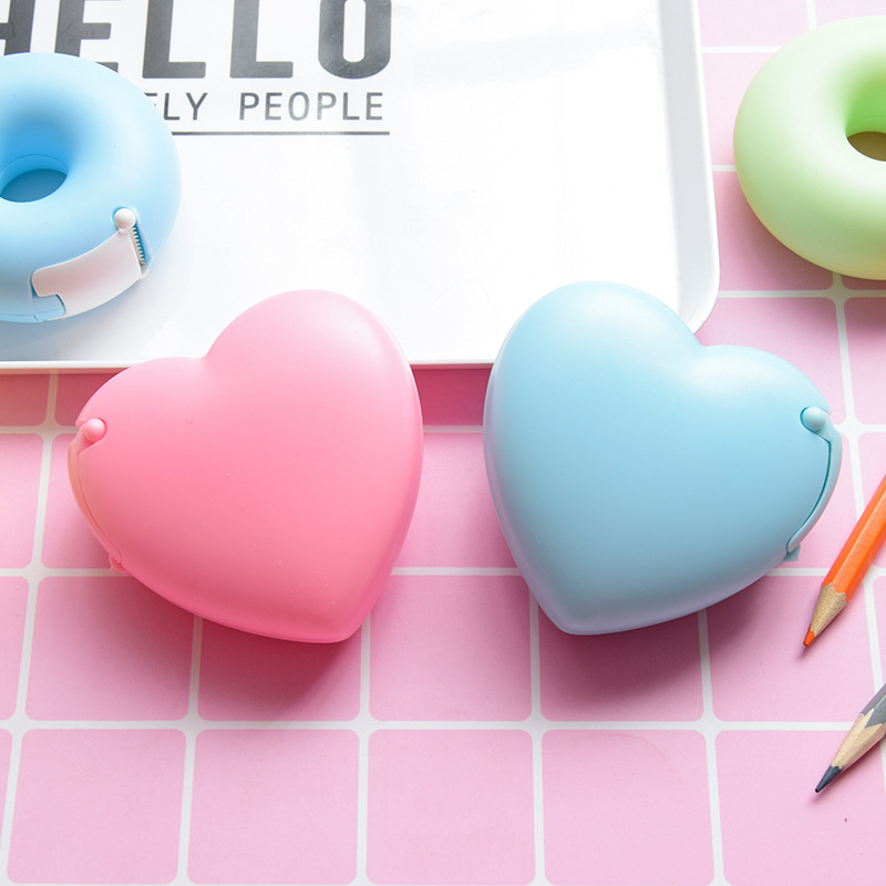 Corea del Sur creativo de dibujos animados de papelería portátil donut cinta titular invisible cortador de cinta con cinta pequeña