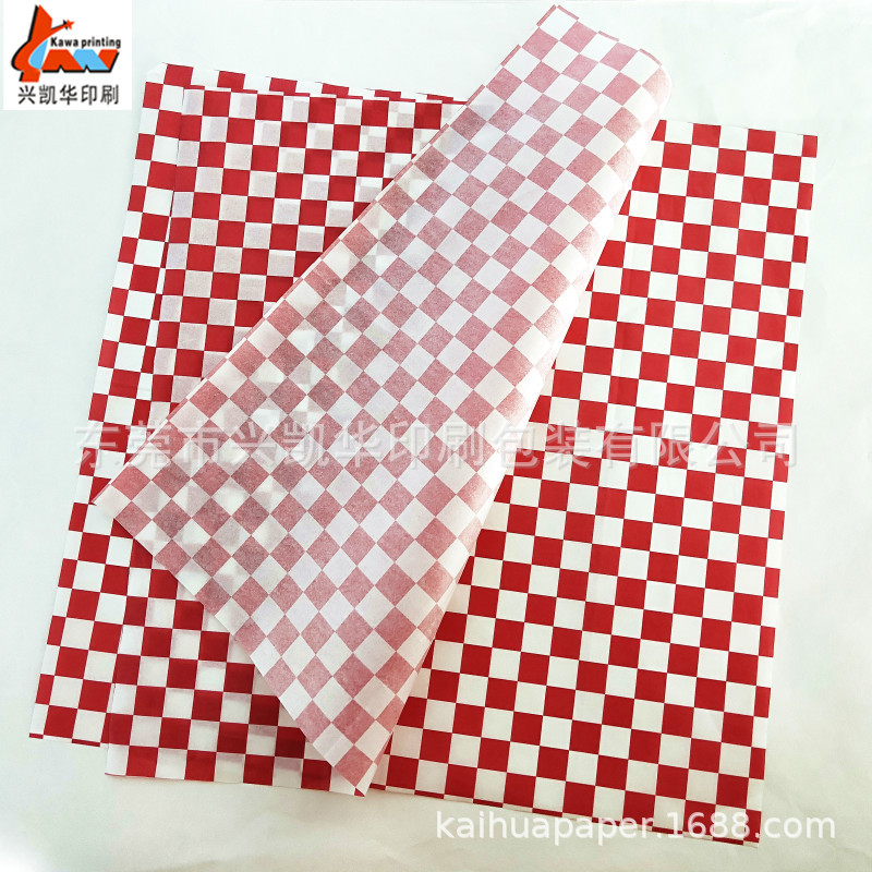 现货方格红格子防油纸28克40克淋膜纸印刷食品纸餐托纸烘焙垫餐纸