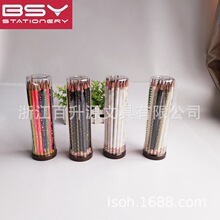 36支HB圆杆滚印带皮头铅笔PET桶装环保涂鸦笔芯木头橡皮头