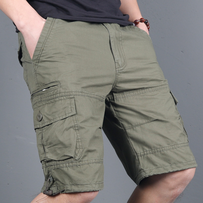 Summer Men's Loose Casual Five-Length Pants Mid-Length Pants Multi-Pocket Cordwork Shorts Small Zipper Shorts with Large Pants with Loose Waist