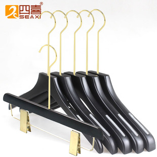 Wholesale black solid wood women's clothing store clothes rack wooden non-slip seamless clothes hanging logs thickened clothes brace