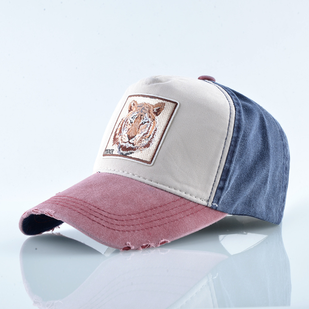 Women's Retro Distressed Tiger Embroidery Baseball Cap Men's Duckbill Sun Hat Adjustable Fashion Accessory_voghion.com