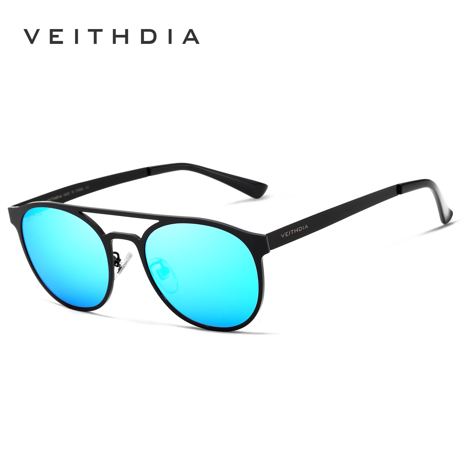 VEITHDIA hombres y mujeres retro gafas de sol polarizadas de acero inoxidable Tridimensional tallada gafas de sol de la marca de suministro directo 3900