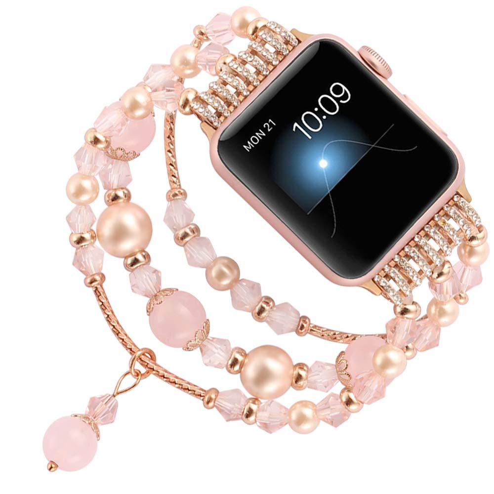 Suitable for Apple Iwatch9/8/7 Watch Strap Pearl Bracelet Natural Stone Agate Crystal Cross-Border Exclusive Supply