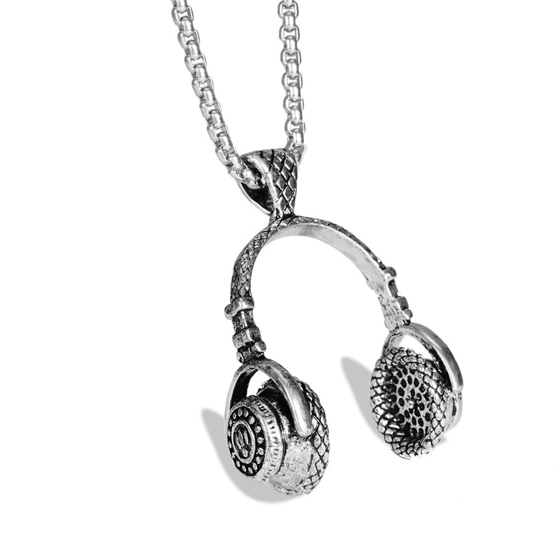 Cross-Border Jewelry Music Headphone Pendant Titanium Steel Men's Necklace Fashion Rock Style Amazon Best-Selling Chain