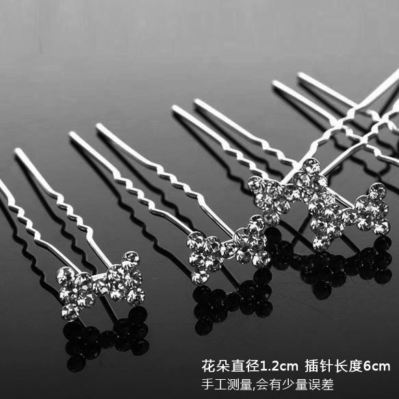 Venta caliente nupcial pelo tenedor perla flor accesorios para el cabello diamante incrustado PIN en forma de U clip horquilla cabeza joyería pieza única