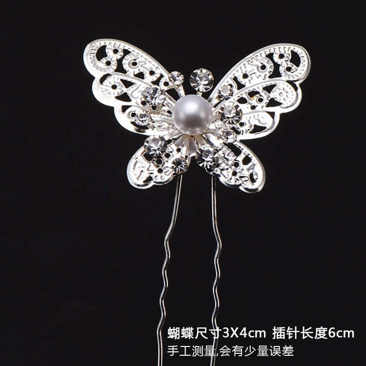 Venta caliente nupcial pelo tenedor perla flor accesorios para el cabello diamante incrustado PIN en forma de U clip horquilla cabeza joyería pieza única