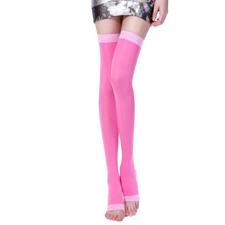 Venta al por mayor TikTok transmisión en vivo 480D dormir pierna Shaping Skinny calcetines Amazon punta abierta que forma sobre la rodilla presión pantimedias