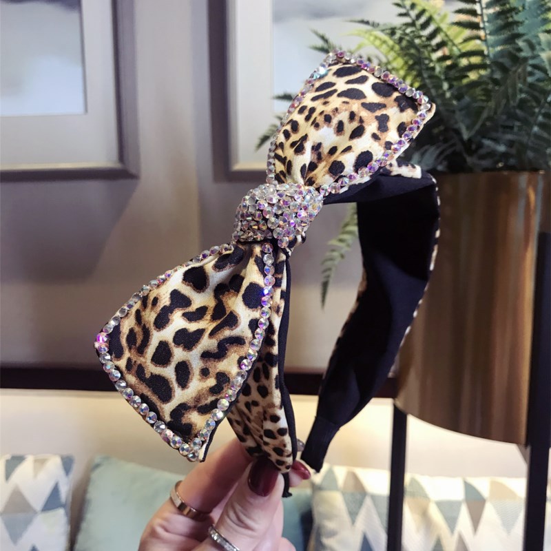 Corea del Sur nuevo diamante calidad accesorios para el cabello coreano leopardo rhinestone Super flash arco borde ancho diadema las señoras nuevo
