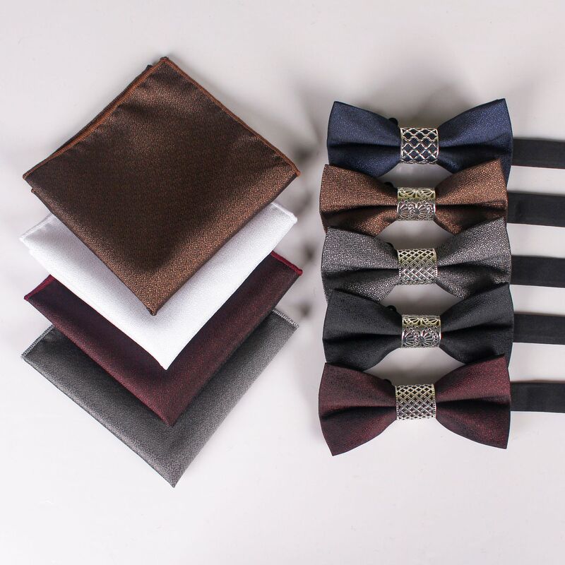Bow Tie and Pocket Square Set Men's Formal Wear Accessory Set Metallic Core-Spun Polyester Matte Bow Tie Pocket Square in Stock Bow Tie and Pocket Square Set Men's Formal Wear Accessory Set Metallic Core-Spun Polyester Matte Bow Tie Pocket Square in Stock