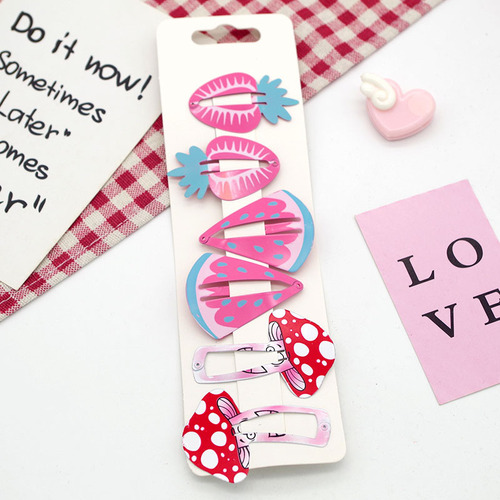 Korean printed cute children's hairpin girls paint princess cartoon bb clip Korean fruit hairpin hair accessories set