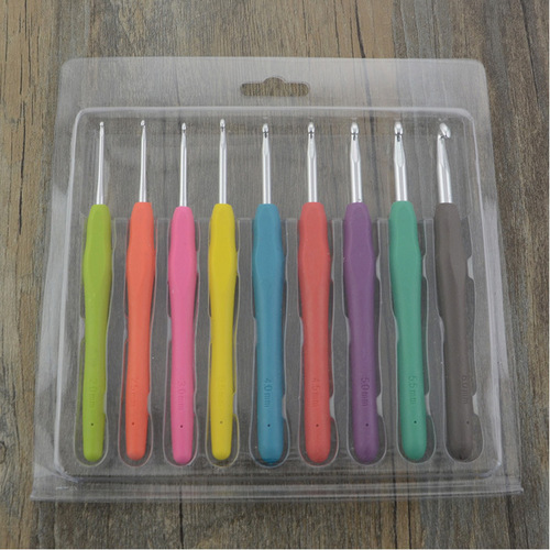 Single head crochet TPR silicone crochet soft handle solid crochet set PVC packaging metal hand-knitted aluminum crochet hook
