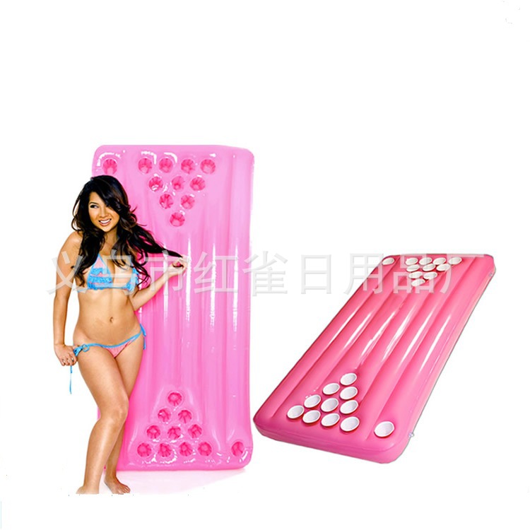 Factory straight hair PVC inflatable floating bed Cup hole floating row game floating row inflatable ping pong water floating row