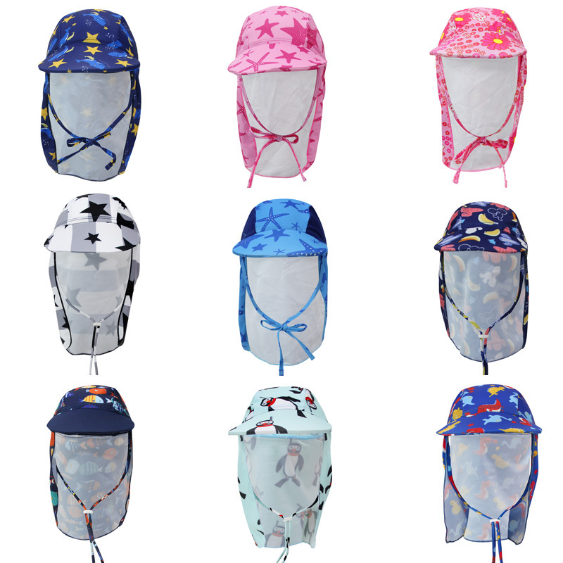 Niños y niñas protección solar gorro de natación playa juego cuello protección sombrero para el sol gorro de natación protección para los oídos sombrero de tela sombrero para el sol