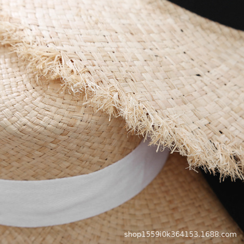 Lettuce-leaf bandana straw hat for women, summer large brim beach sun hat, summer sun protection beach vacation sand hat