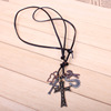 Retro bronze leather pendant, metal necklace, scissors, woven chain handmade