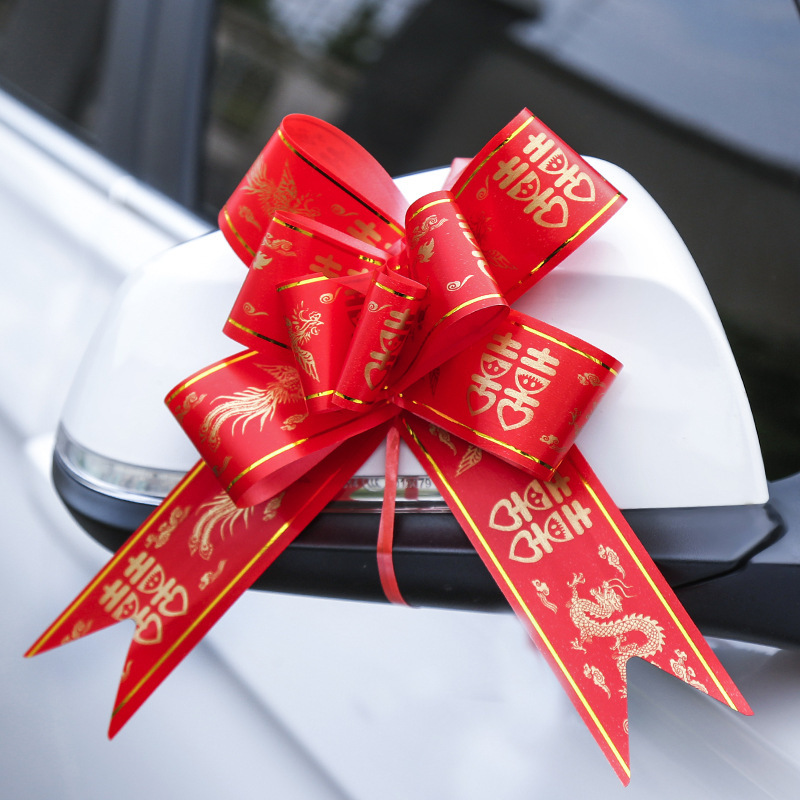 Manufacturer Wholesale Latte Art Ribbon Wedding Car Latte Art Fleet Rearview Mirror Decorative Flower Hand-Drawn Flower Bow Wedding Supplies