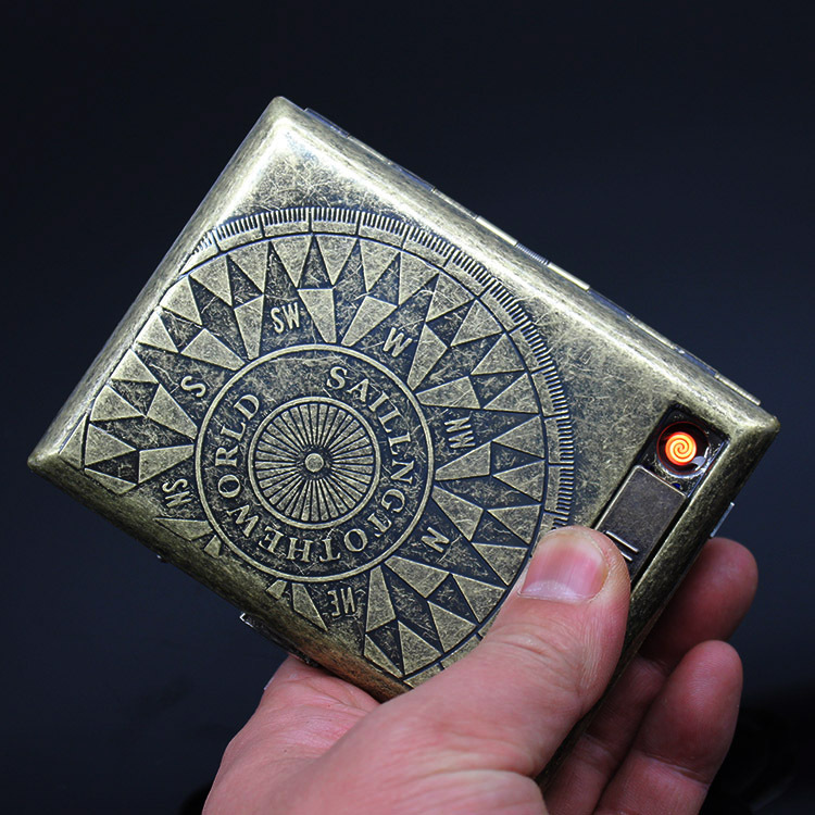 金属烟盒GP-9029精雕二十支装USB充电打火机男士创意礼品工厂批发