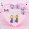 Children's earrings, ear clips, gift box, jewelry, cute decorations for princess with tassels, no pierced ears, Korean style