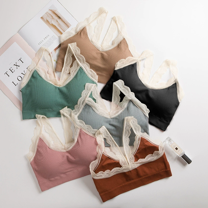 Lace tank top, shockproof wireless bra, sports bra, bra top, top with cups, with little bears