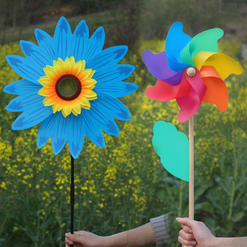 Hot selling children's cartoon windmill plastic double layer colorful sunflower windmill traditional windmill outdoor toys wholesale
