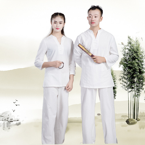 Fitness cotton and linen yoga outfit, monastic attire for meditation and sitting, power visualization Tai Chi outfit, tea ceremony outfit set, one-piece drop shipping