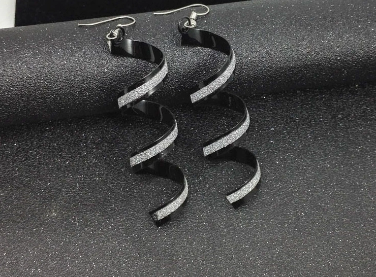 Earrings — European punk style, metallic twists and drops, gold/silver/black, lightweight