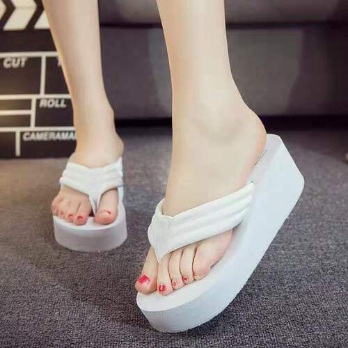 2019 Summer New Korean Style Herringbone Flip-Flops for Women with Sloped Heel and Non-Slip Sandals, Direct Manufacturer Wholesale and Retail