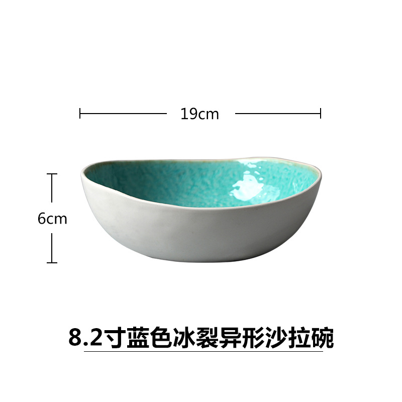 Suministro directo de cerámica azul hielo grieta plana placa redonda en forma especial ensaladera taza hotel restaurante vajilla mesa