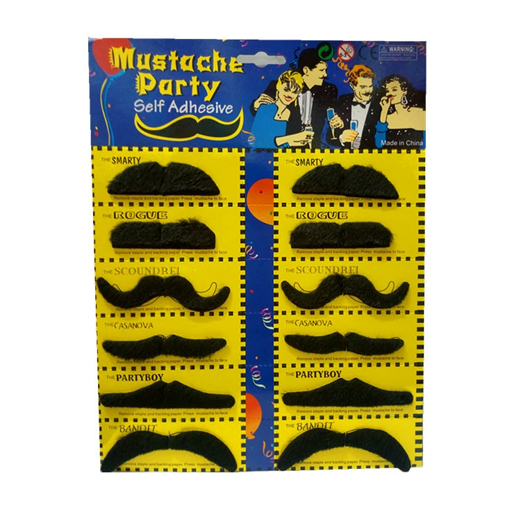 Self-Adhesive Fake Beard Set, 12-Card Plush Fiber, Halloween & Party Costume Accessories