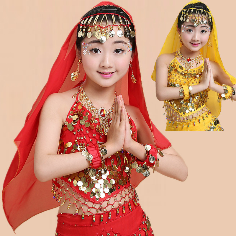 New children's dance performance accessories, Indian dance children's belly dance headdress, headscarf, necklace, earrings, bracelet