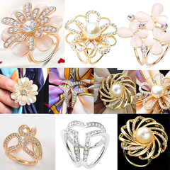 Pearl Flower Butterfly Cat's Eye Stone Scarf Clip Water Diamond Silk Scarf Clip 3D Three-Ring Shoulder Brooch Dual-Use Women Wholesale