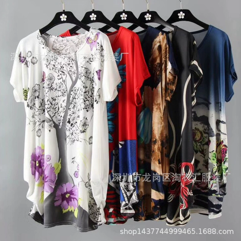 Внешняя торговля, летняя одежда для женщин среднего и пожилого возраста, свободная футболка для мамы с короткими рукавами, дышащие топы 1688, уличный ларек, ночной рынок, бесплатная доставка