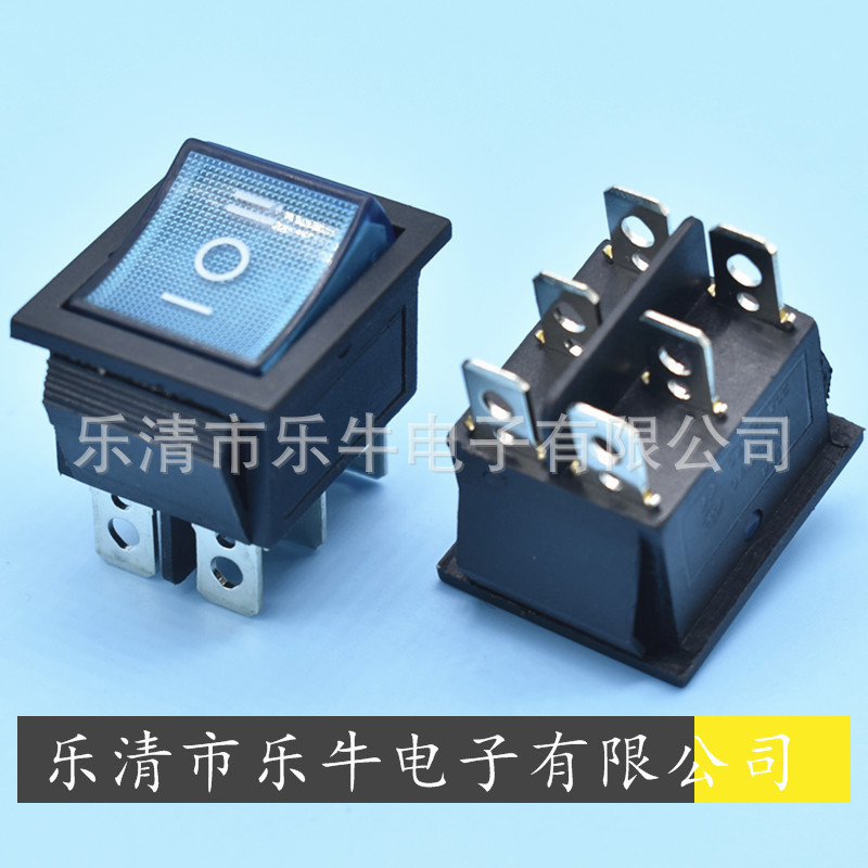 蓝色船型开关 6脚3档蓝色带灯翘板开关 KCD4 3档蓝色电源开关