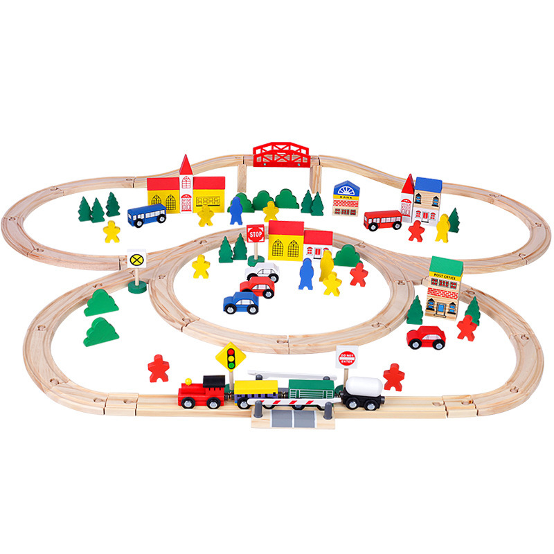 Gran traje de pista 100PC pista eléctrica niños 3-4-5 años bebé pista de madera montado juguetes educativos