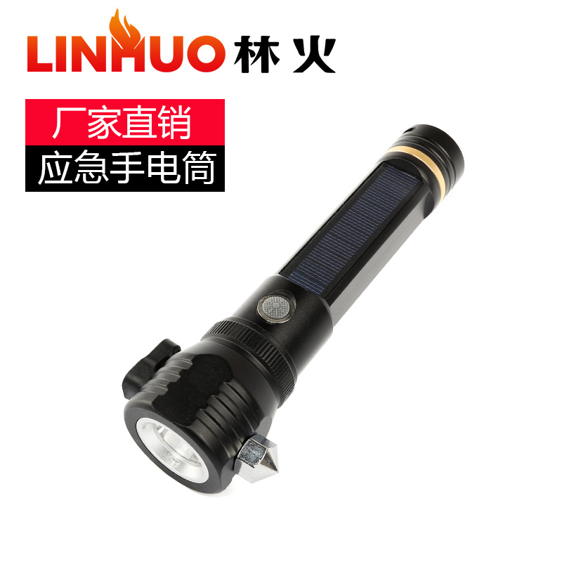 Transfronterizo nuevo solar multifunción fuerte luz de carga de emergencia martillo de seguridad cola brújula linterna