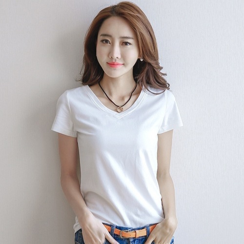 Women's Short Sleeve Spring and Summer White T-Shirt Top, Women's Short Base Shirt