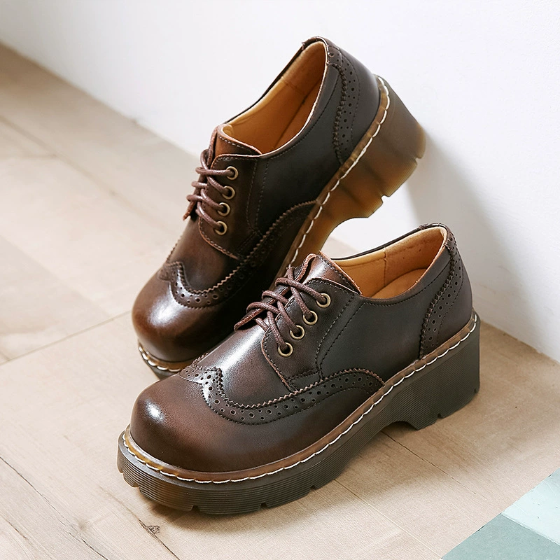2235-1 Туфли на толстой подошве, размеры 34-40, стиль ретро, ​​модный ретро, ​​дышащий кожаный материал.