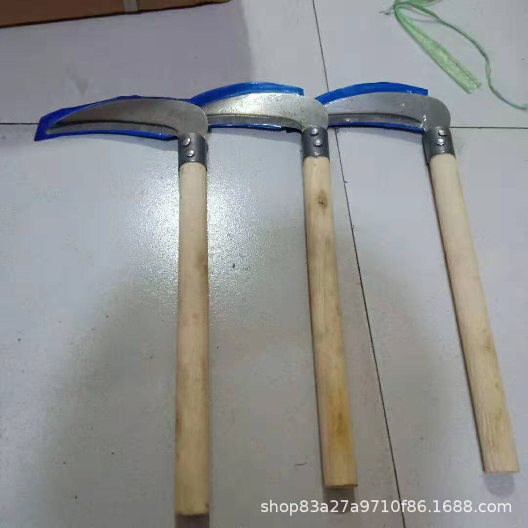 两元百货园艺割草木柄镰刀农用种植收割刀多规格月芽窄扇钢刀弯刀