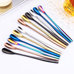 304 Stainless Steel Mini Spoon, Creative Long-Handle Stirring Spoon, Gold-Plated & Iridescent Ice Scoop, Teaspoon, Japanese-Style Mug Spoon
