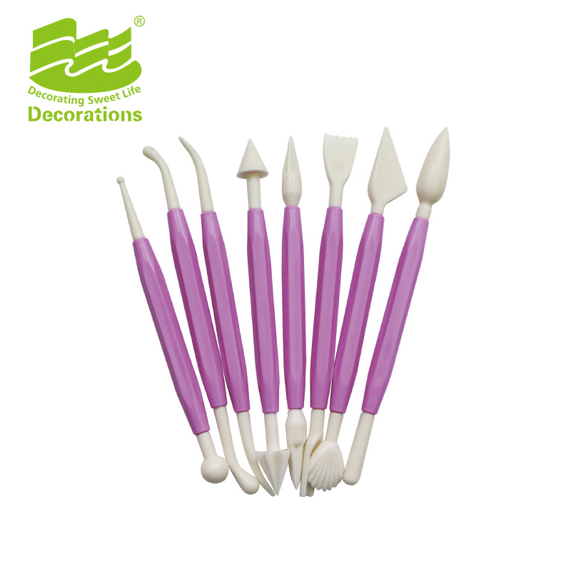 Fondant talla conjunto de herramientas de juego de 8 piezas conjunto de color al azar para hornear DIY arcilla que forma la Herramienta 8-head pen Set