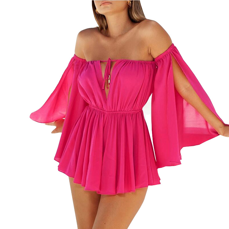 Summer New Open Sleeve Off-shoulder Lace-up Tube Top Casual Outer Wear High Waist dress Women's Chiffon Beach Dress